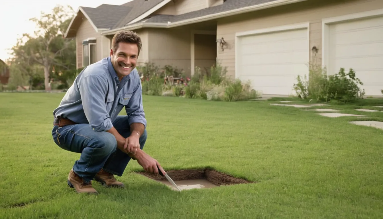 Friendly pest control provider showing a homeowner a small gap near a foundation wall at a ranch-style home in Choctaw